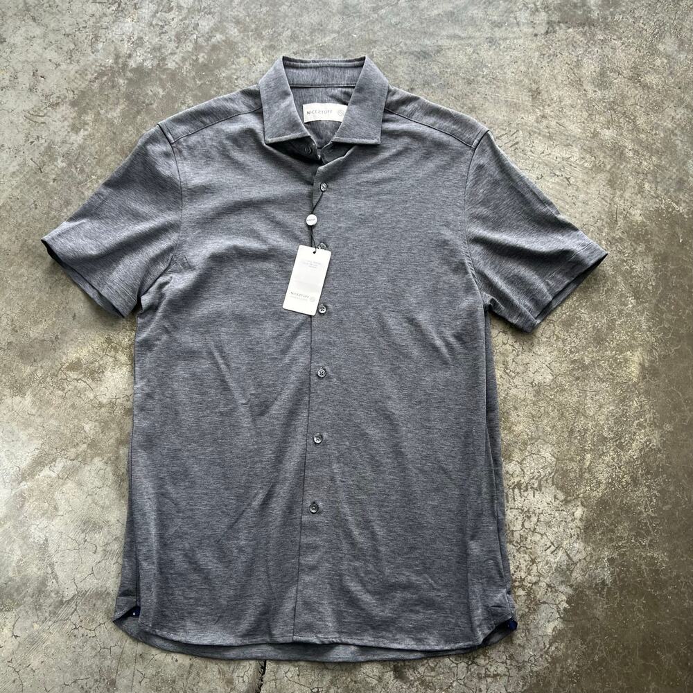 NWT Nice2Stuff NYC Grey Melange Knit Button Down Shirt Minimalist M